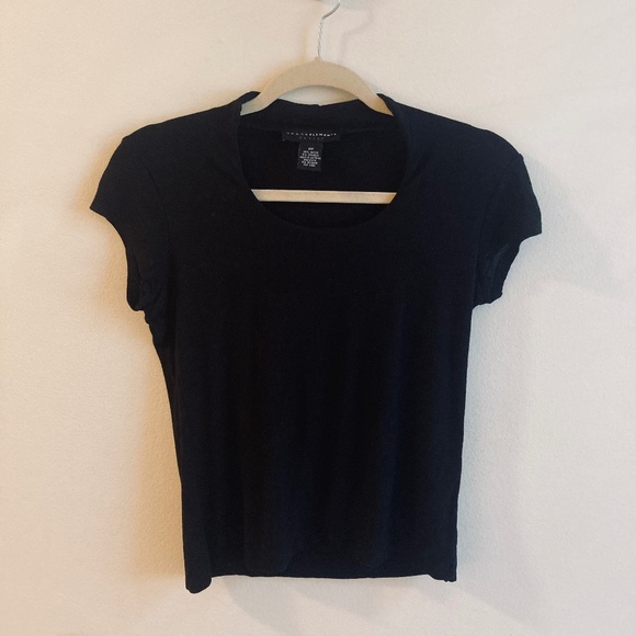 Black Normcore Scoop Neck Tee Shirt Size Petite S - Picture 1 of 6